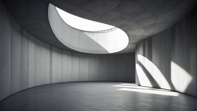 Abstract Minimalist Concrete Interior with Circular Skylight and Natural Light