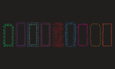 Colorful Hand Drawn Decorative Frames &ndash; Neon Outline Rectangular Border Set