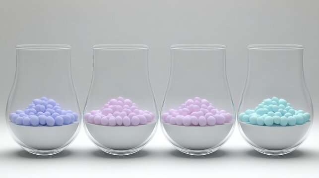 Visual aid illustrating stages of cell division in glass vessels