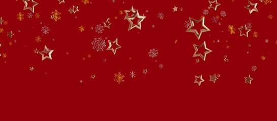 Christmas background featuring gold stars and snowflakes falling on a red backdrop. Perfect for holiday design, greetings and invitations. Ideal © vegefox.com