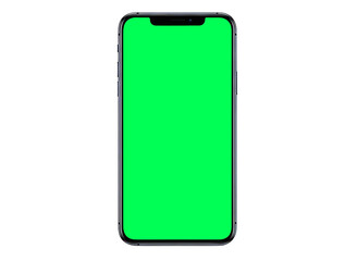 Modern smartphone with green screen isolated on transparent background