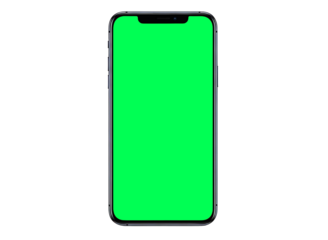 Modern smartphone with green screen isolated on transparent background