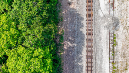 Aerial top down rural Deep South Carriere Pearl River County railway train tracks Mississippi MS © Andrew
