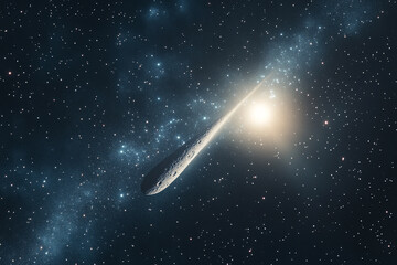 A comet streaking past a rare planetary conjunction  