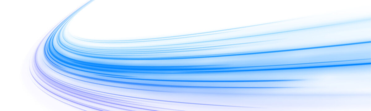 Abstract blue wave lines and glowing motion effect. Flowing waves of blue energy with glowing lights swirl, creating an impression of motion in transparent space.	