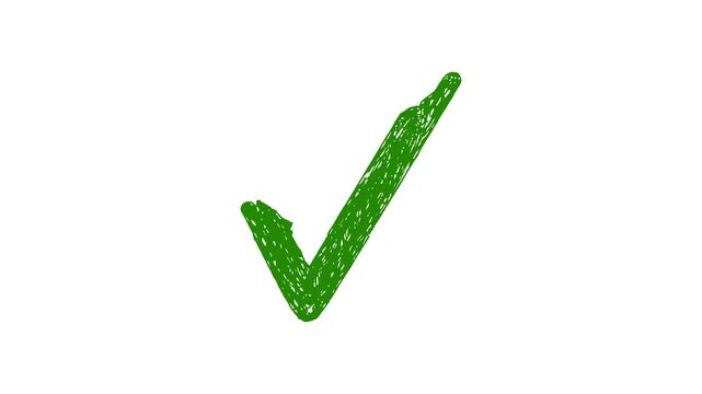Write Grung check mark stop motion animation video with alpha channel. hand-painted animation on a white background	
