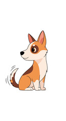 Fototapeta premium Cute cartoon corgi dog sitting and wagging its tail happily on a white background.