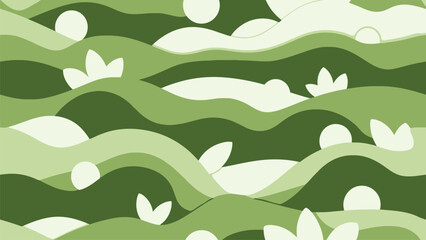 Layered River-Leaf Waves Eco Background in Olive Tones, Editable Seamless Nature Pattern for Sustainable Packaging and Web Banners