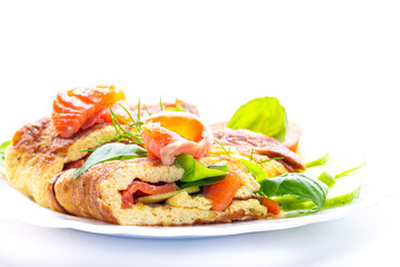 Delicious omelet with salmon and vegetables for a healthy diet