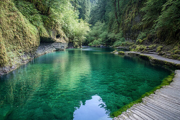 A crystal-clear spring flowing into a series of natural pools in a canyon