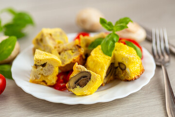 Protein rich breakfast omelet with mushrooms and vegetables
