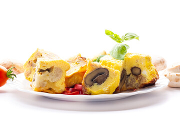 Healthy vegetarian meal with omelet mushrooms and cauliflower