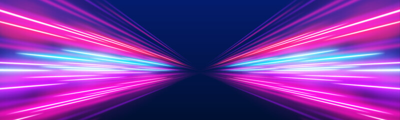 A panoramic view of light streaks captures the speed of a city at night. The motion creates a seamless flow of color and energy. It’s a snapshot of technology in motion.	
