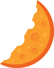 Cartoon illustration of a bitten slice of swiss cheese, isolated on white background
