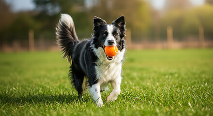 Fototapeta premium Energetic Border Collie Running with Tennis Ball