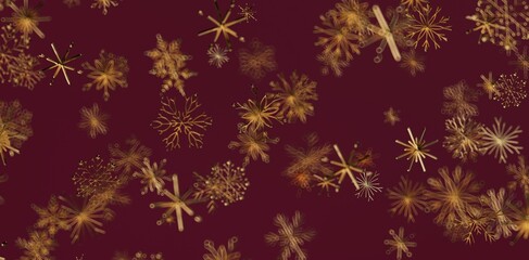 Elegant gold snowflakes on a deep burgundy backdrop, perfect for winter and holiday designs. Ideal for seasonal greetings and festive projects.