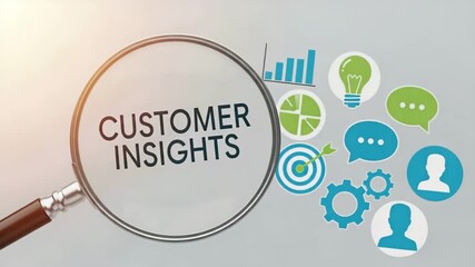 Magnifying glass highlighting customer insights for the concept of customer experience.