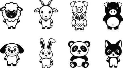 Fototapeta premium Cute black and white cartoon animal collection illustration vector design