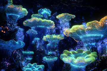 A deep-sea fantasy world where coral polyps act as living lanterns
