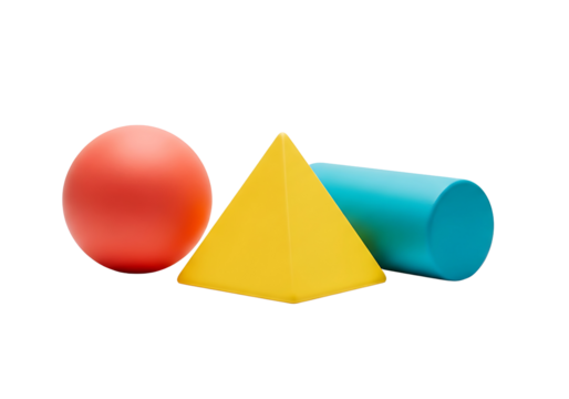 Colorful Geometric Shapes Sphere Pyramid and Cylinder.