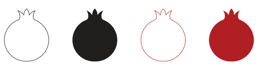 Ripe pomegranate icon set isolated on white background. Vector illustration.