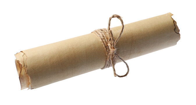 Scroll of old parchment paper isolated on white