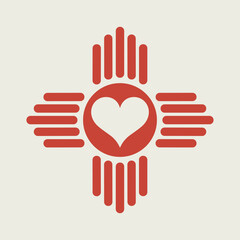 Red Zia Sun Symbol with White Heart in Center on Cream Background zia symbol new mexico.