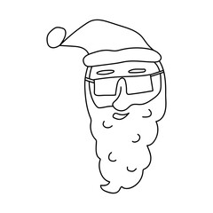 Hand drawn Santa Claus head. Vector illustration in doodle style. Isolated on white background.