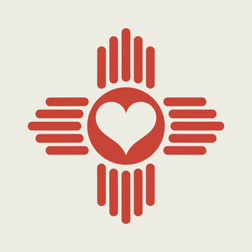 Red Zia Sun Symbol with White Heart in Center on Cream Background zia symbol new mexico.