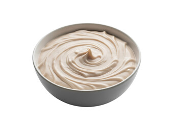 Bowl of Creamy Dip with Swirls on White Background.