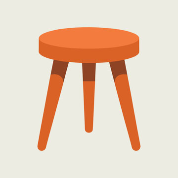 Simple orange three legged stool with brown accents on a light beige background furniture