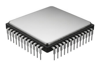Computer microchip processor isolated on transparent background