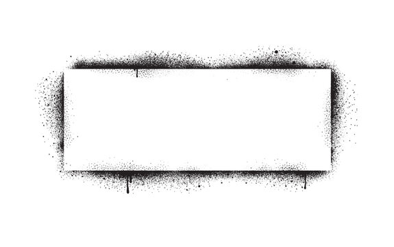 Spray paint graffiti stencil frames. Black airbrushing paint banner, stenciling backdrop and spray paint texture borders. Brush splash abstract rectangular stencil border. Isolated vector icons set