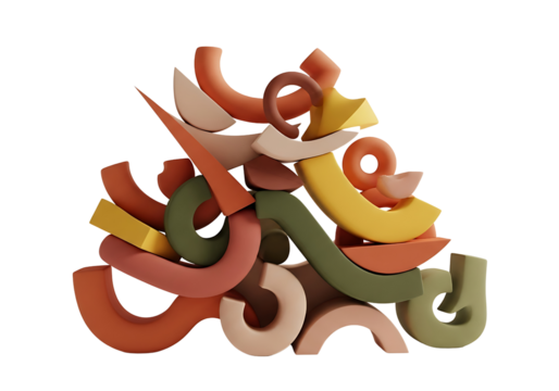 Abstract Composition of Colorful Geometric Shapes on White Background.