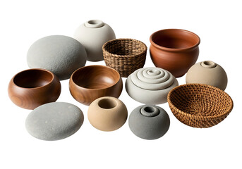 Collection of Decorative Bowls and Vessels on White Background.