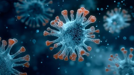 Fototapeta premium Coronavirus cells in a detailed 3D illustration of virus micro photography AI Generated