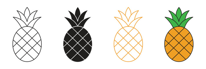 Pineapple icons set, pineapple fruit icon designs symbol Isolated on white background. Vector Illustration.
