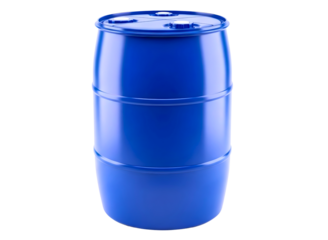 Blue plastic barrel for liquids isolated on transparent background