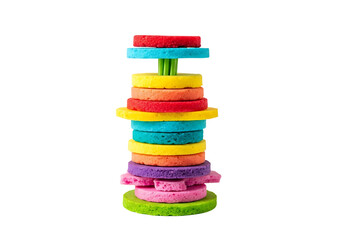 Colorful Stacking Toy Tower on White Background.