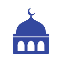 mosque silhouette logo with arched doorways dome and crescent gradient blue maroon editable vector eps jpeg png