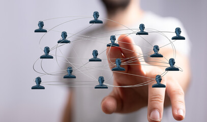 Abstract network of human silhouettes connected. Demonstrating teamwork, communication and...