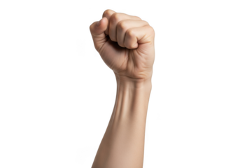 Raised fist hand gesture isolated on transparent background