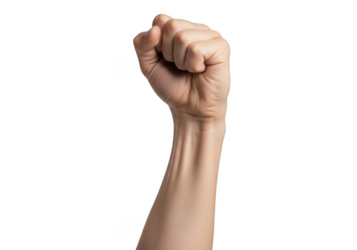 Raised fist hand gesture isolated on transparent background