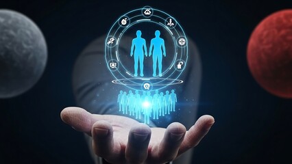 Human resources management on hand digital innovation and technology concept