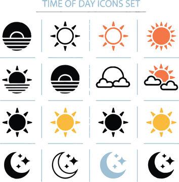 time of day icon pack vector ai eps png jpeg sunrise midday sunset night moon sun symbols