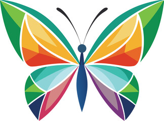 Colorful geometric butterfly logo with abstract wing patterns vector illustration EPS file download.
