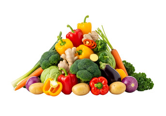 Fresh and Colorful Pile of Vegetables on White Background.