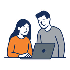 Fototapeta premium Two people collaborating on a laptop computer working together effectively isolated on white background