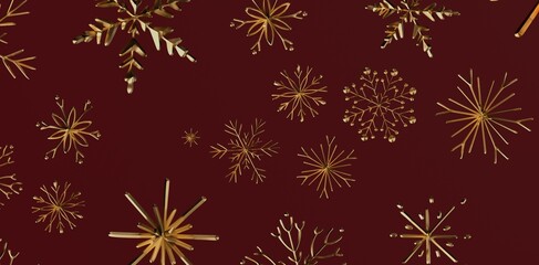 Elegant gold snowflakes on a deep burgundy backdrop, perfect for Christmas cards, winter themes, holiday designs. Luxury, style, celebration. Id
