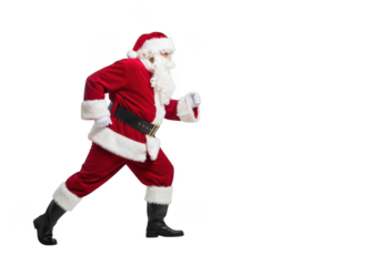 Santa claus running with a sense of urgency isolated on transparent background